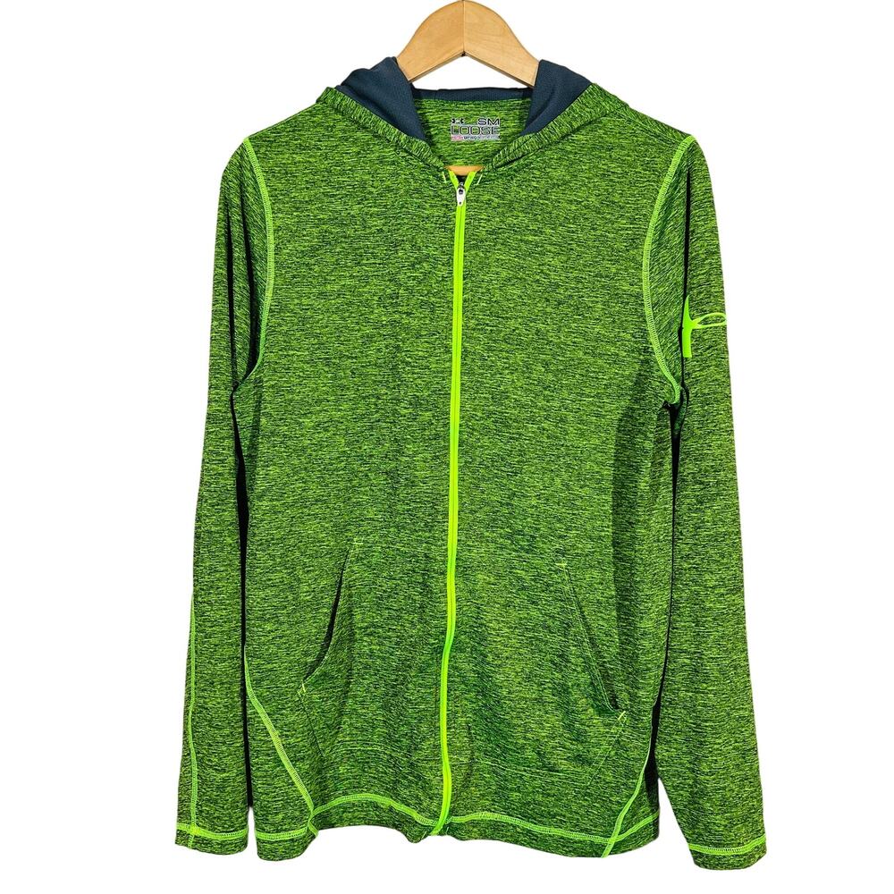 Under Armour Full Zip Athletic Jacket Lightweight Warm Up Green Black - S